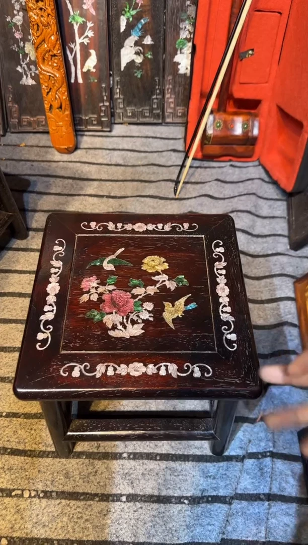 木紫檀富贵凳镶嵌彩贝花鸟花鸟