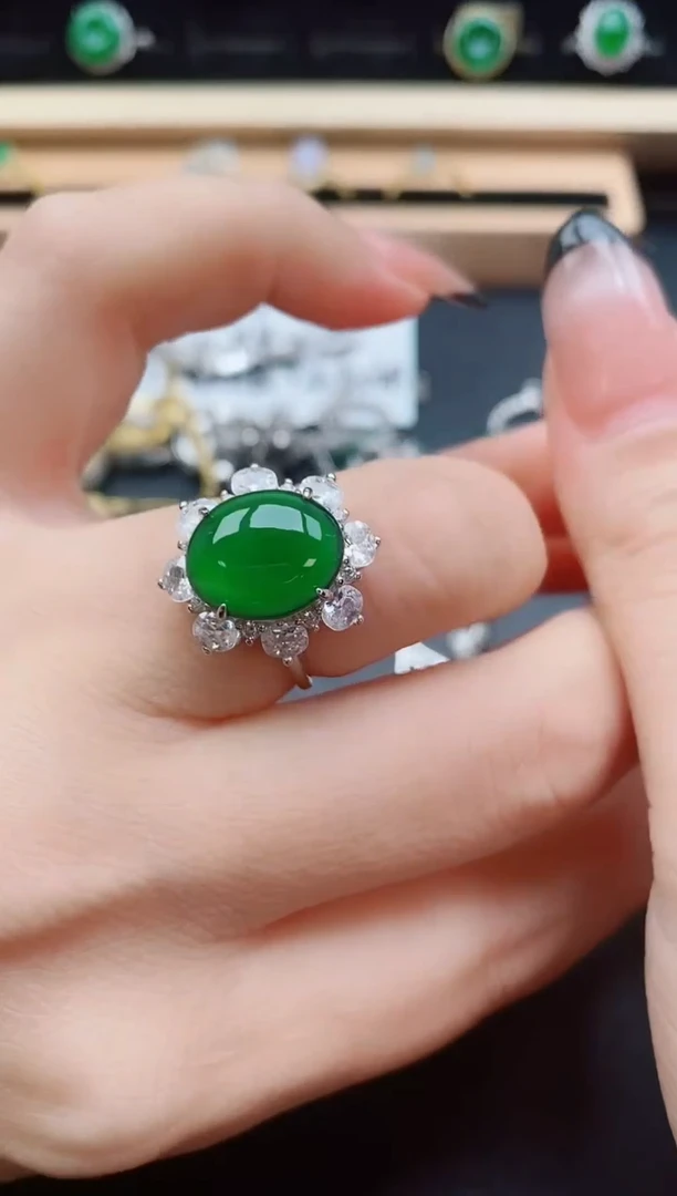 翡翠戒指银S925镶嵌5080