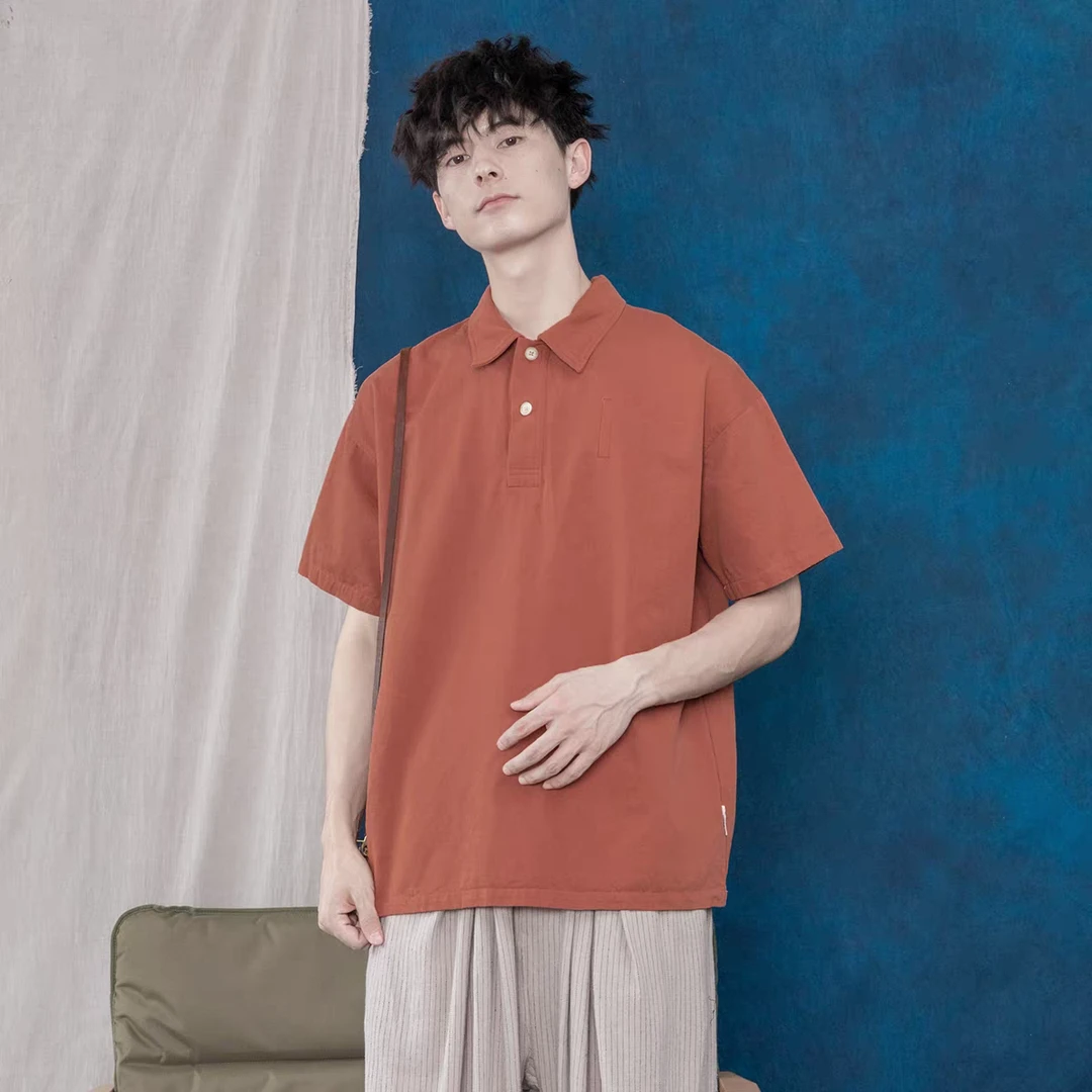 橙红春季短袖潮流宽松型翻领休闲T恤t恤上衣男款polo简约男士夏季