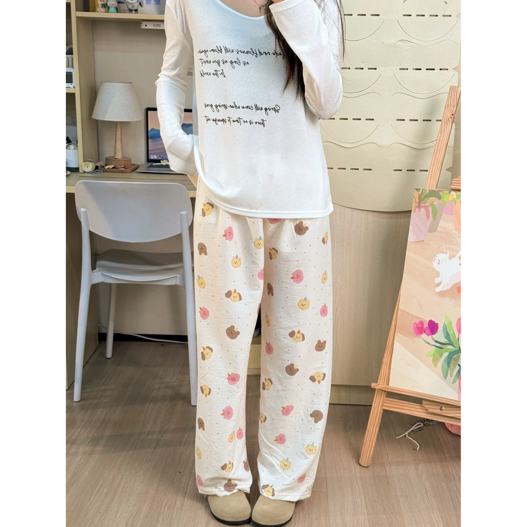 印像家薄款家居睡裤日系卡通女休闲宽松慵懒家居裤云朵棉