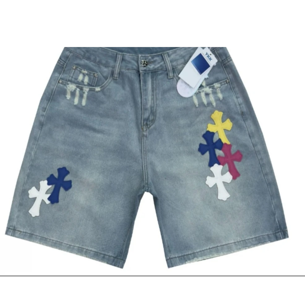 23号  彩色贴皮牛仔短裤水洗夏季男女同款休闲牛仔裤2051