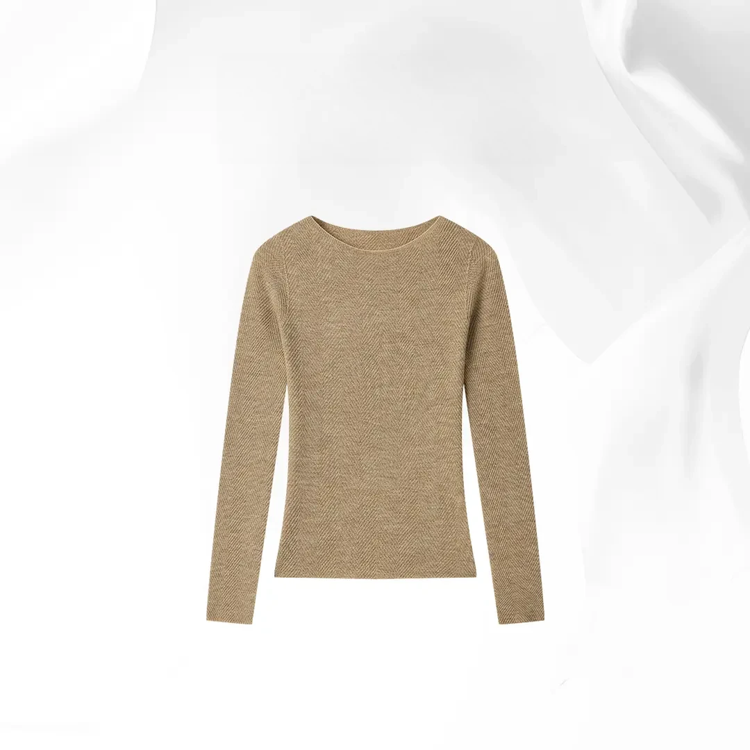 贝贝「温流纱」 “100羊毛”纯色百搭套毛衫长袖针织女一字领网红时尚