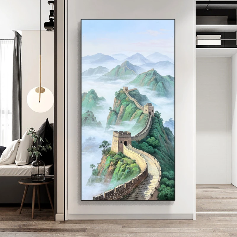 《万里长城》现代轻奢立体竖款写实风景玄关画沙发背景餐厅卧室油画