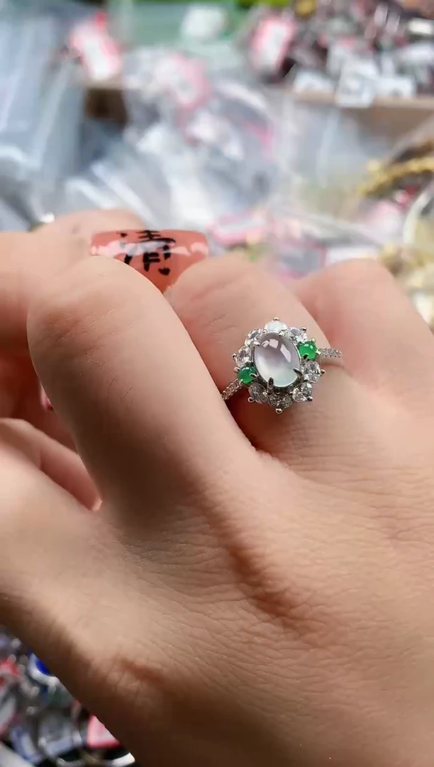 银S925镶嵌戒指翡翠天然A货缅甸翡翠