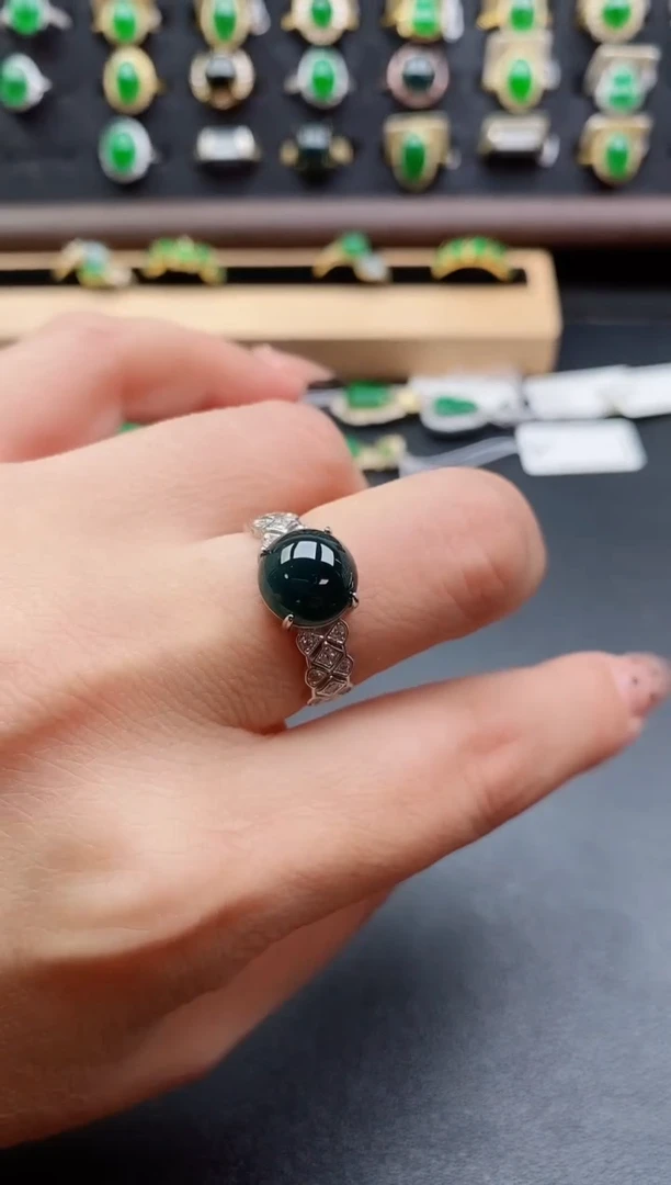 银S925镶嵌戒指翡翠1