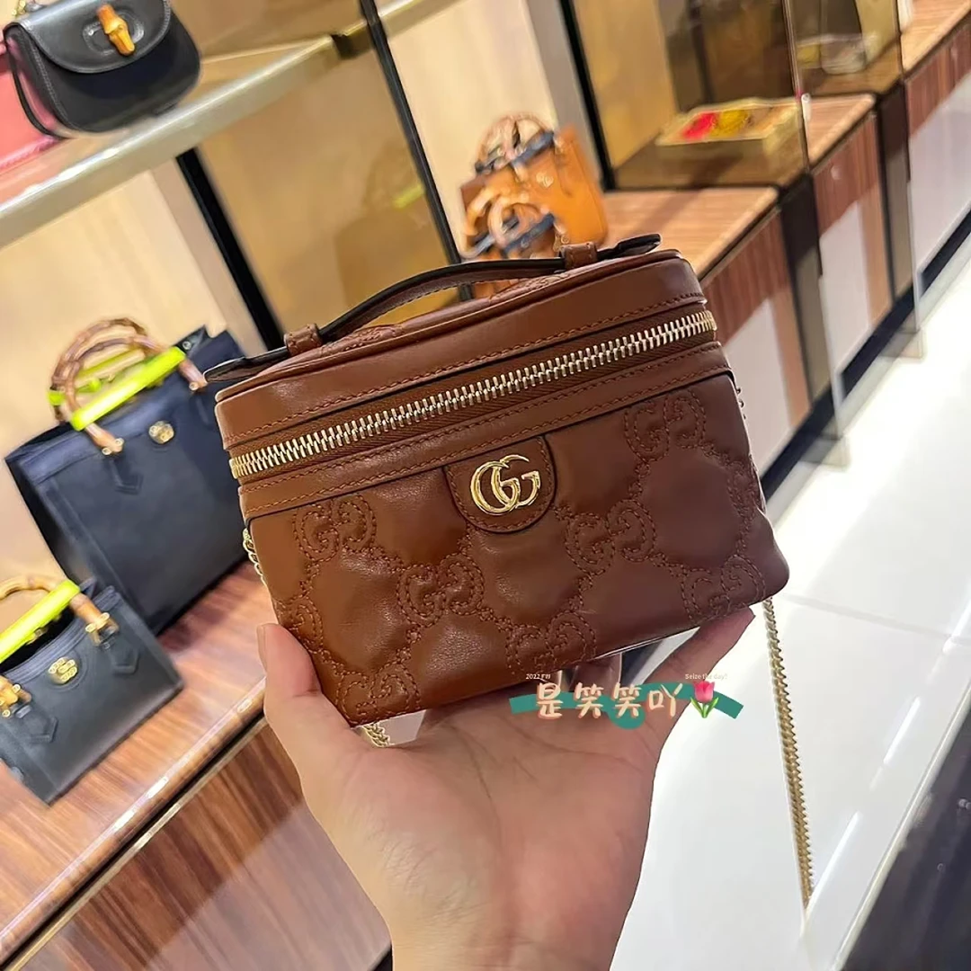 99新 GUCCI/古驰 【诗诗】Matelassé化妆盒焦糖色BGH003720024/98新