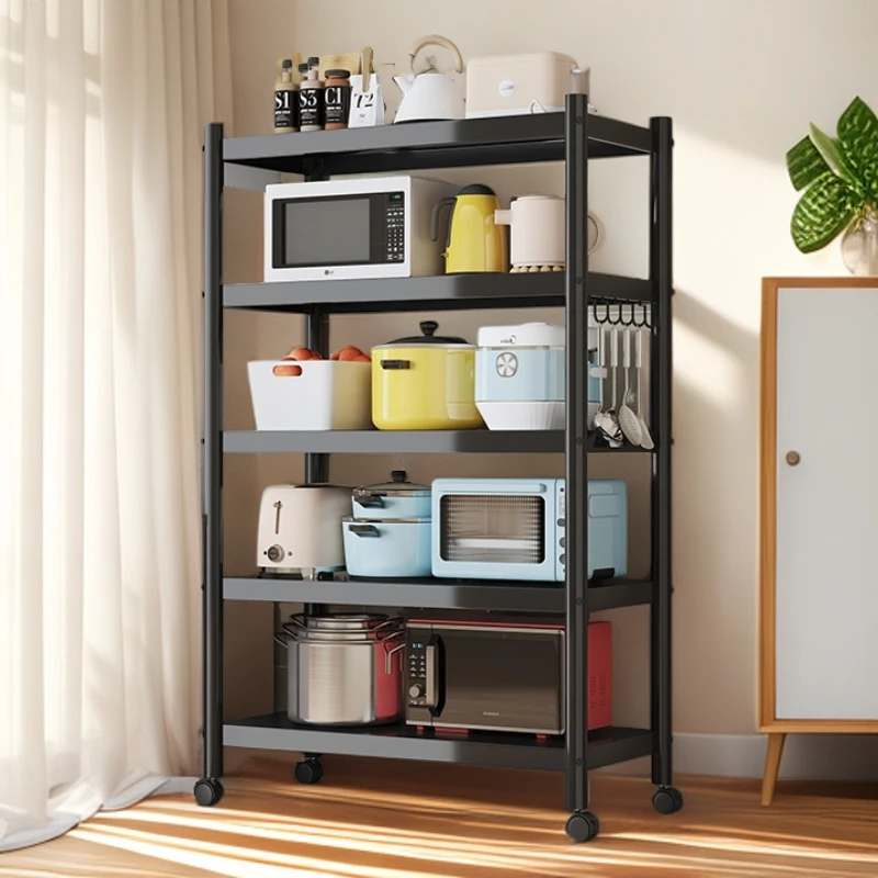 带护栏厨房置物架落地家用可移动微波炉收纳架客厅整理架储物架