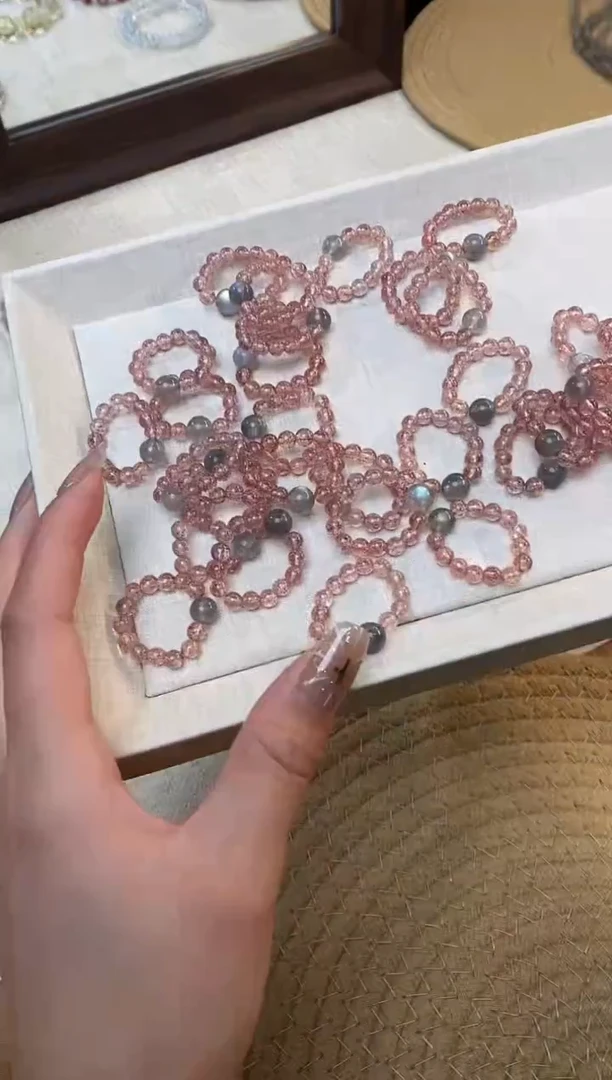 合金手链水晶《月野兔》草莓晶灰月光设计款戒指4-5mm多样性发一