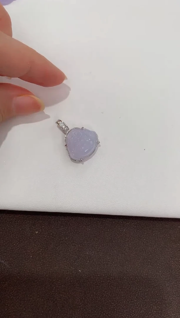 翡翠银S925镶嵌颈饰天然缅甸a货翡翠白冰小佛