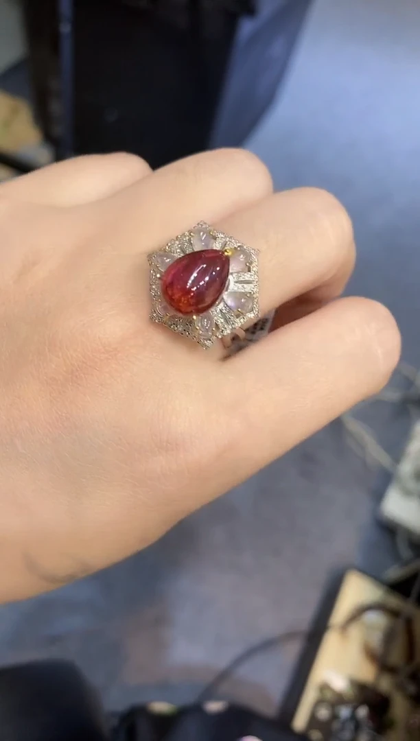 银S925镶嵌戒指碧玺楚楚珠宝中古甄选不退换