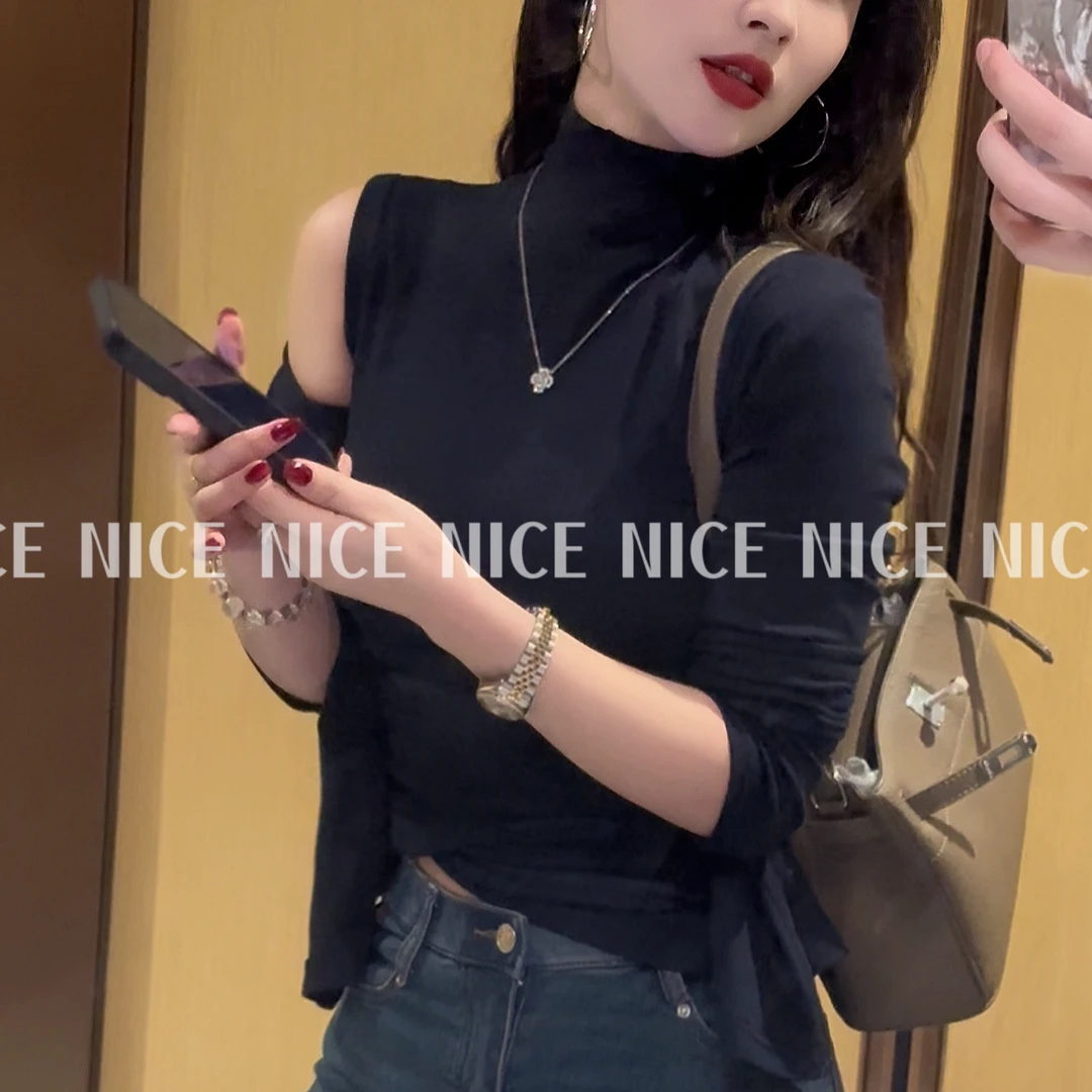 NICE【回头率】自制两件套舒适上衣半高领百搭气质修身
