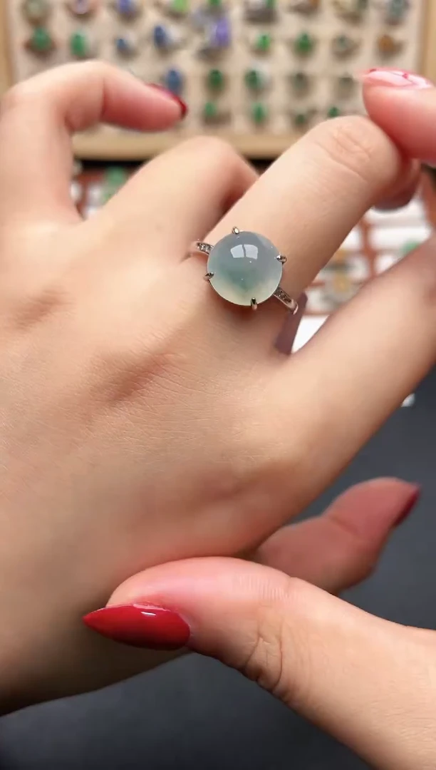 银S925镶嵌戒指翡翠一物一证一礼盒