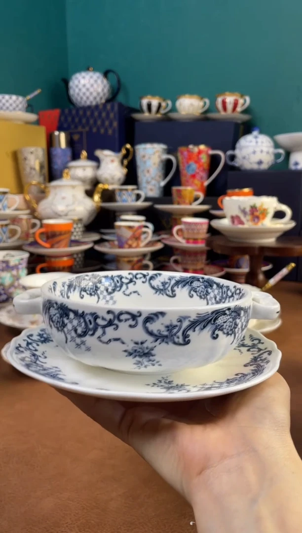 高端礼品（XX家）中古兰花双耳碗碟套装-ZZ