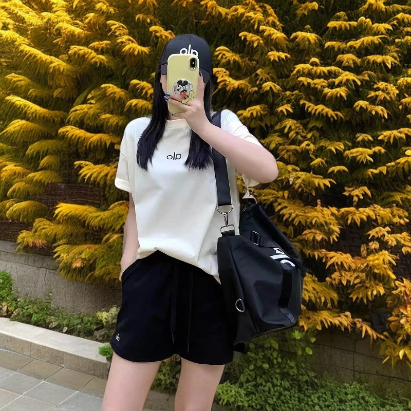 aloyoga25年新款春夏纯棉基础款宽松短袖圆领显瘦男女款慵懒感t恤