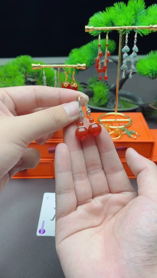 玛瑙/玉髓耳饰银S925镶嵌408