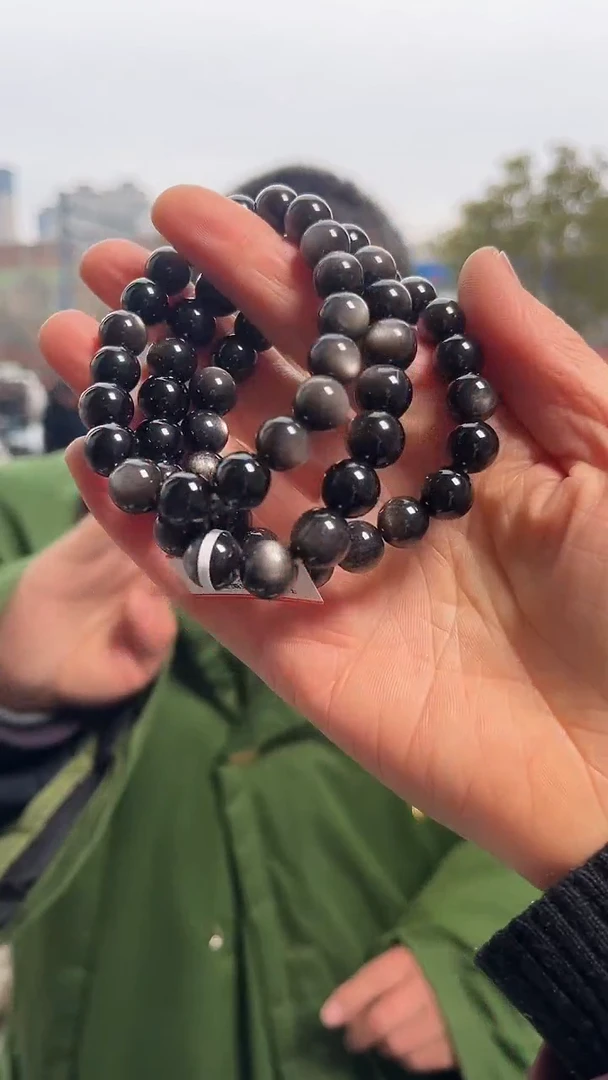 【闪购商品】黑曜岩手链未镶嵌天然银曜石手串多样性发一10mm