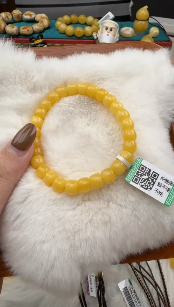 琥珀未镶嵌珠宝奇石7+精工老型浓蜡妖花手串HZ080