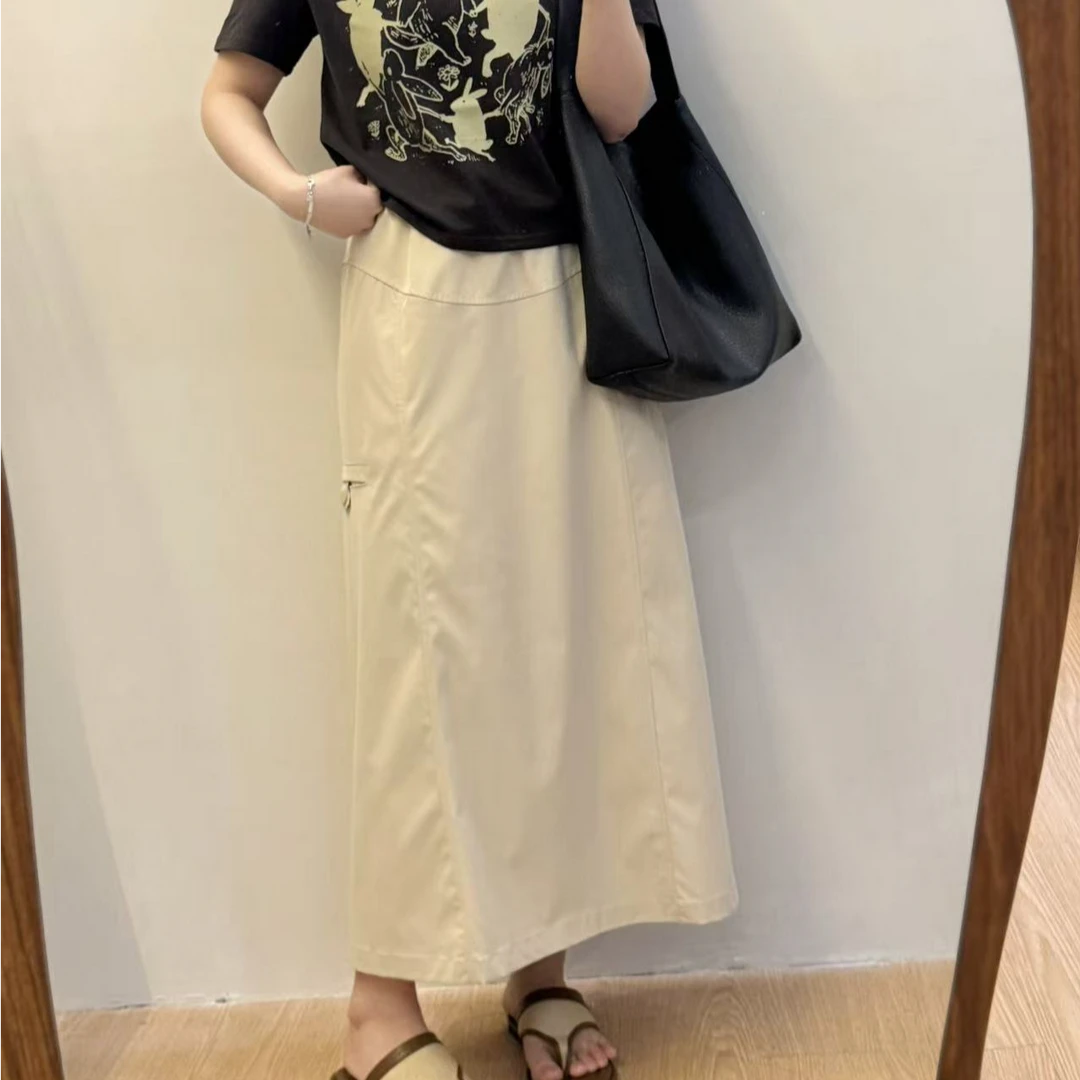 小个子美式速干抽绳工装半身裙女夏中长款a字裙