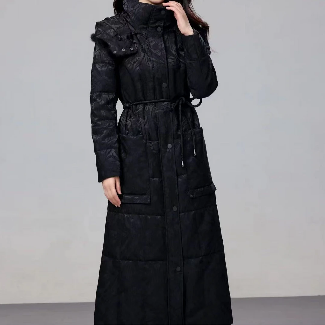 九儿家2024冬季新款香云纱可卸帽鹅绒服7107