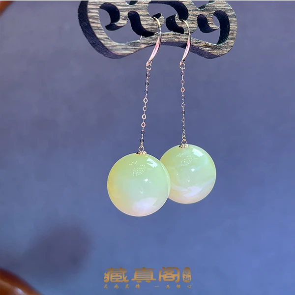 【藏真阁】H2046天然珠宝白蜡镶嵌18k金圆珠耳钩