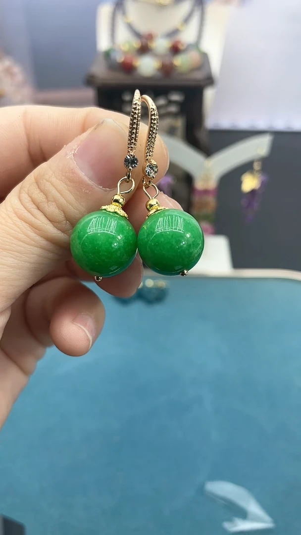 【闪购商品】翡翠耳饰银S925镶嵌干青单珠耳钩