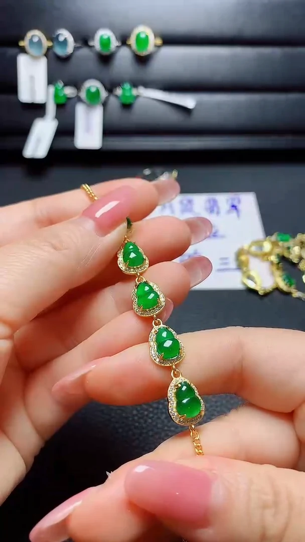 银S925镶嵌戒指翡翠天然翡翠A货s925银镶