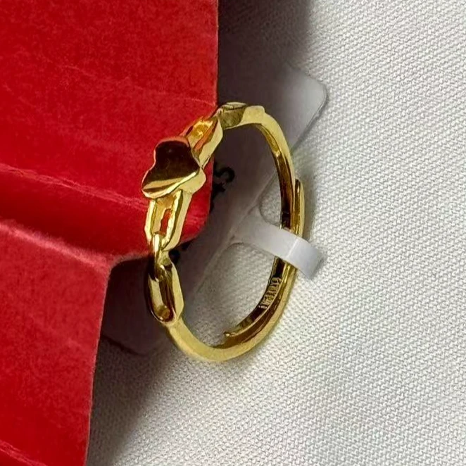 【小鹏黄金】足金999可调节百搭爱心5G工艺戒指1.64  1.66
