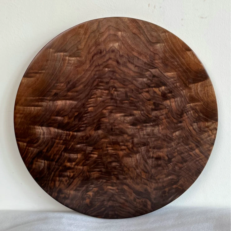 北美黑胡桃木满水波圆桌板观赏摆件客厅茶几阳台茶桌金瘤纹圆板