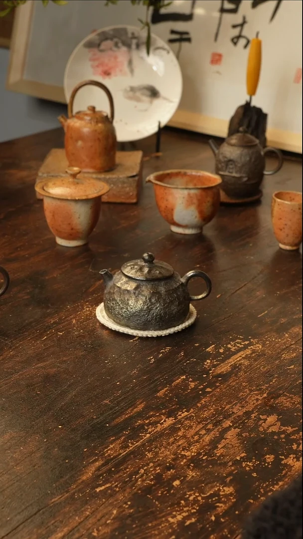 柴烧精品手捏壶