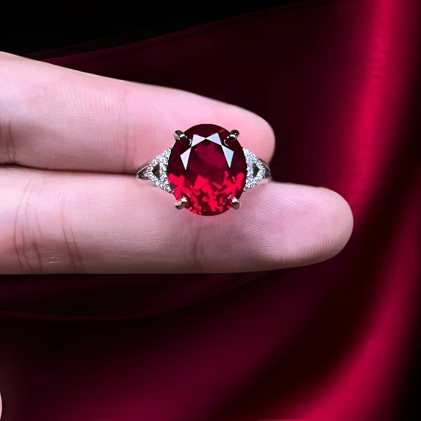 瑾萱高订名饰078-轻奢培育3A红宝石精切合金戒指