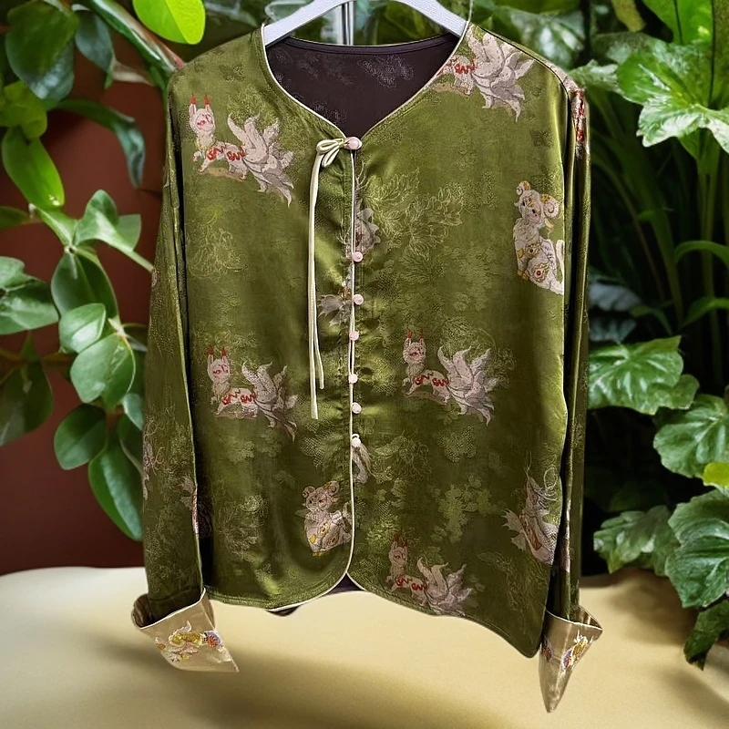 【红尘狐恋】新中式国风提花衬衫女秋季新款流苏宽松时尚上衣0184