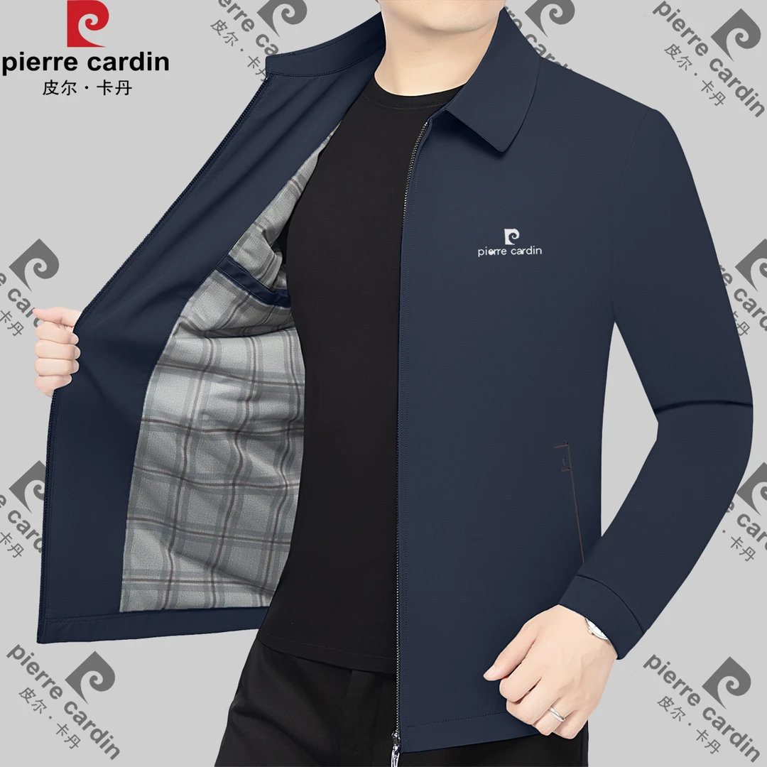 皮尔卡丹男士中老年高档休闲中年薄款翻领春秋季爸爸装夹克衫外套