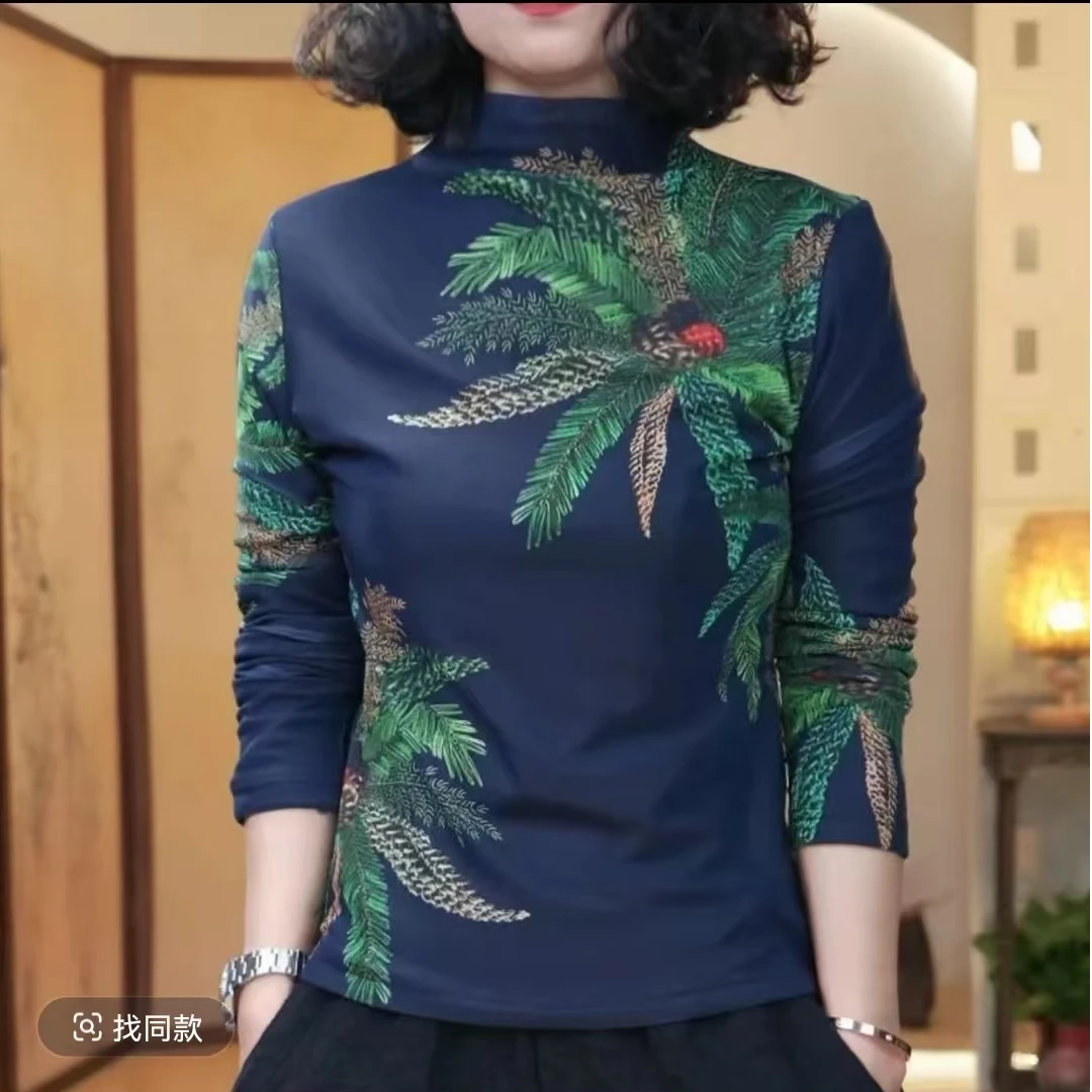 1735椰子树打底衫妈妈装高贵新款妈妈装洋气收腰过膝法式