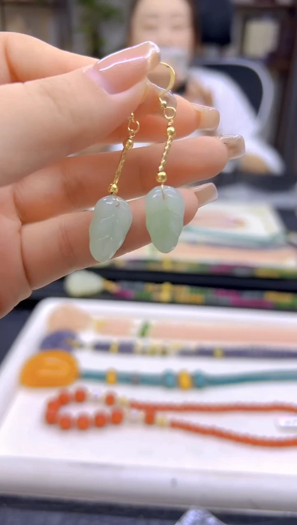 和田玉14K金镶嵌耳饰DIY款E302