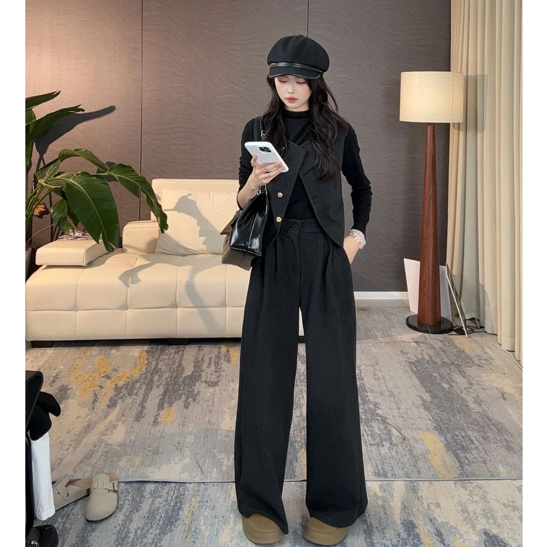 【马甲+打底衫+裤子】时尚套装西裤直筒气质秋季百搭长裤高腰