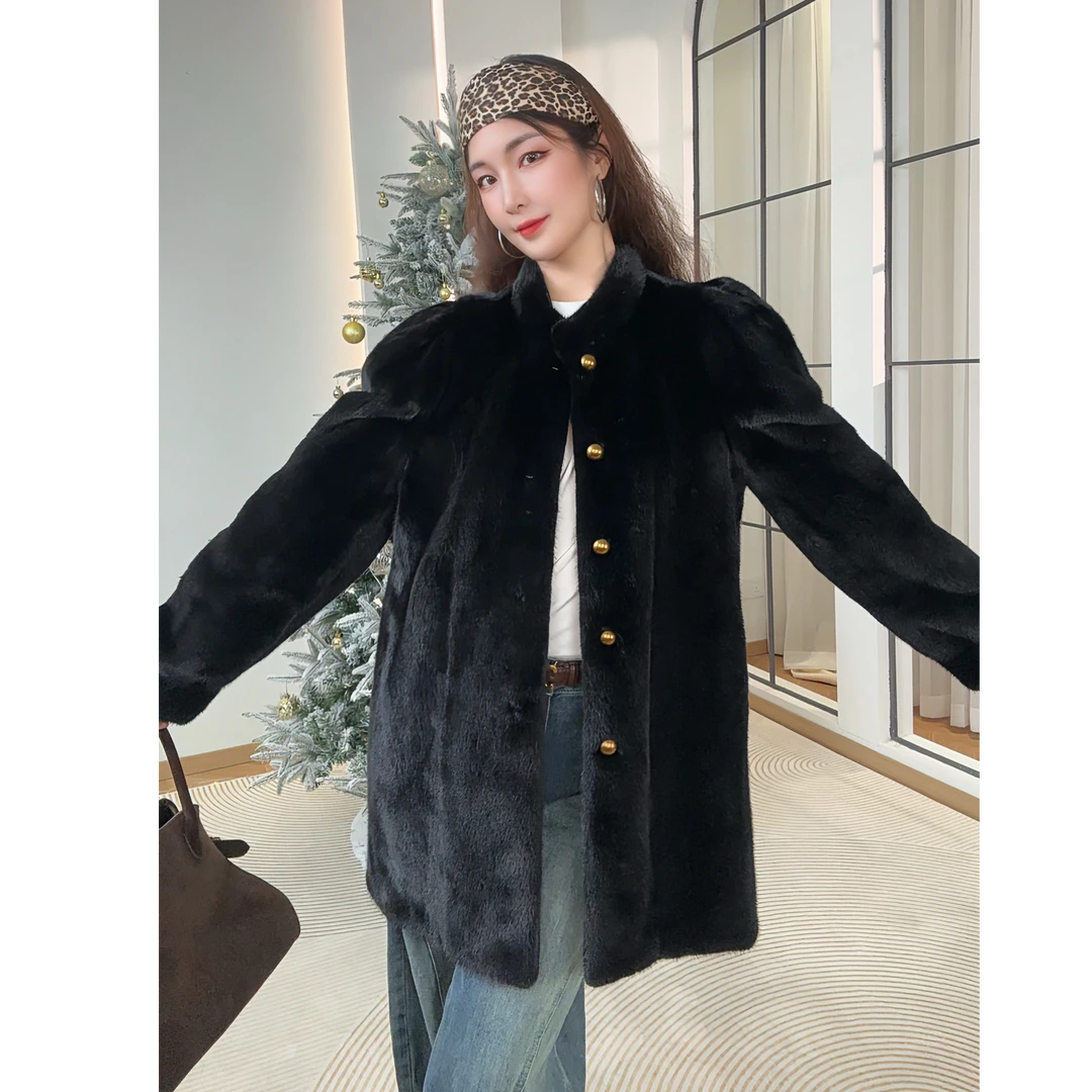 水貂皮草外套女宝嘉美立领貂皮大衣整貂秋冬高定款