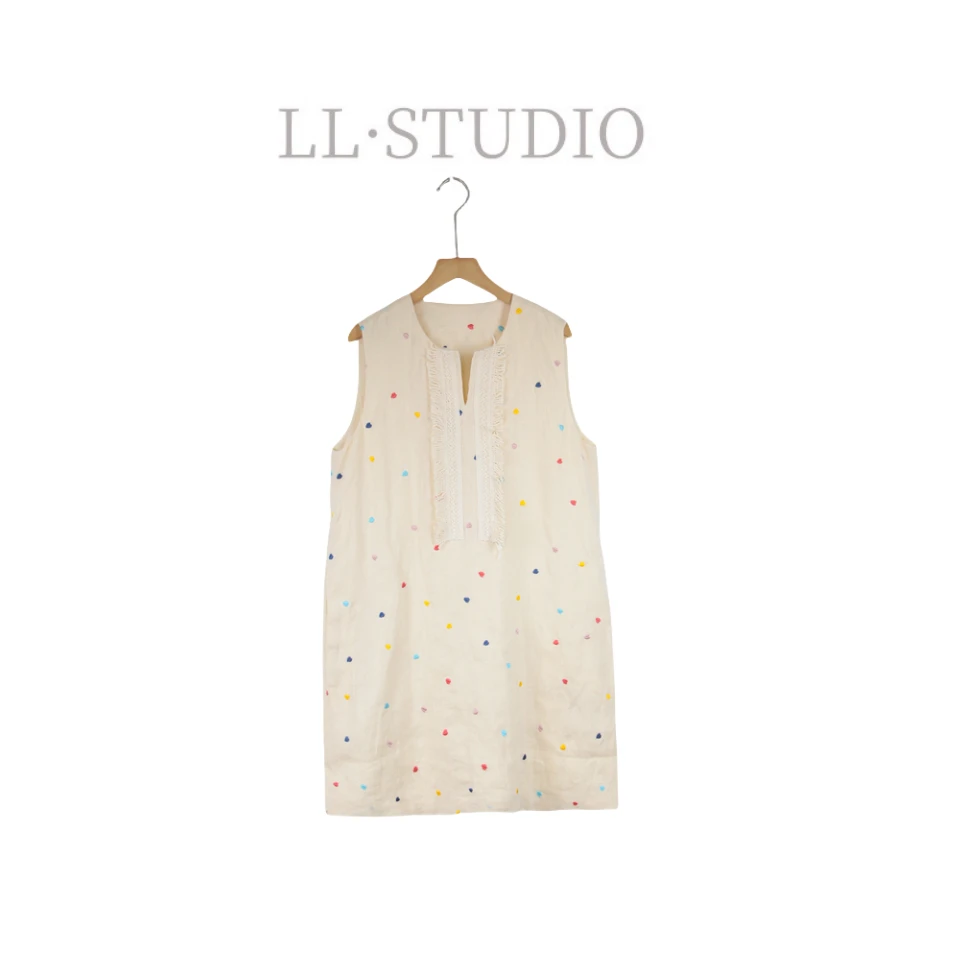 妙兮·LL夏季新款法式气质设计款无袖刺绣爱心连衣裙*20250750