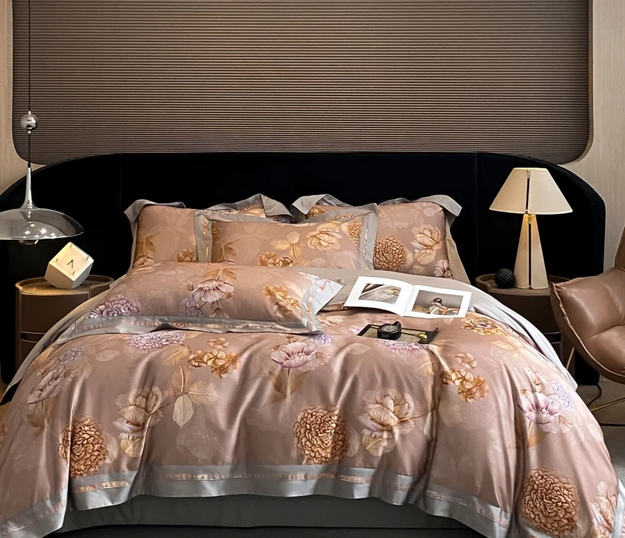 【专柜断码】超柔加密亲肤天丝棉数码印花床盖四件套-伊琳/咖