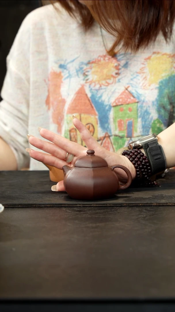 茶壶紫砂老紫泥六方文旦壶150cc