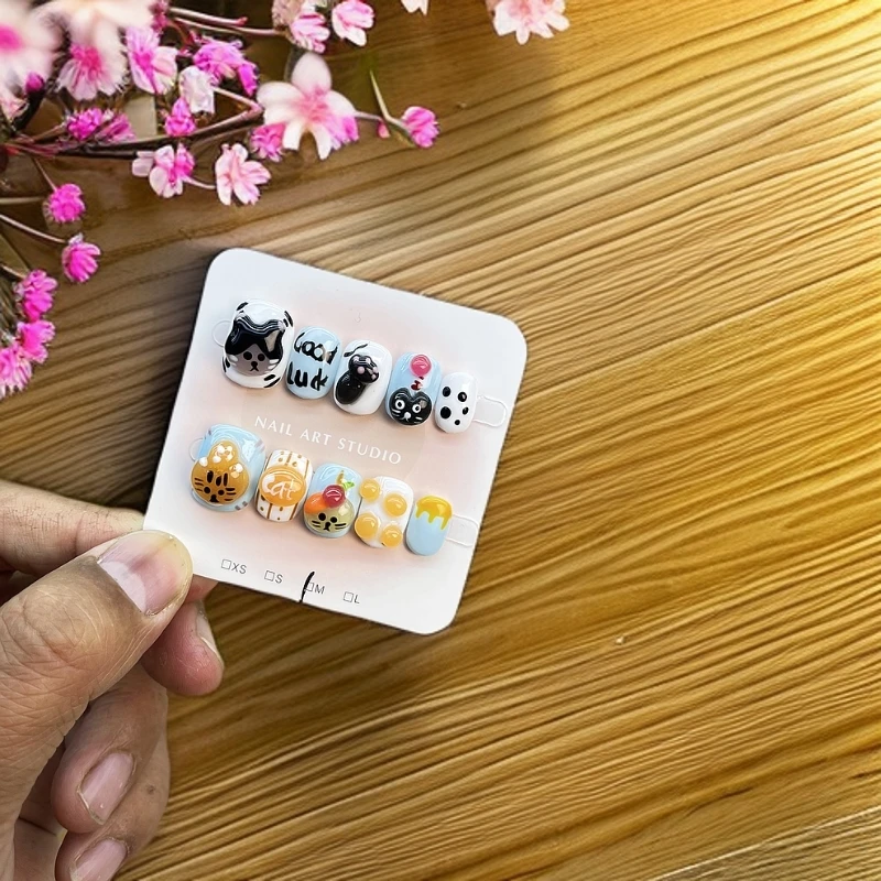 吉利猫~捏~捏~穿戴甲美甲夏季多巴胺可爱卡通纯手工夏季