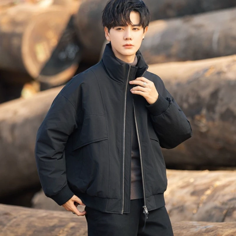 国标白鸭绒羽绒服男士加厚保暖冬季新款青年休闲时尚工装立领外套