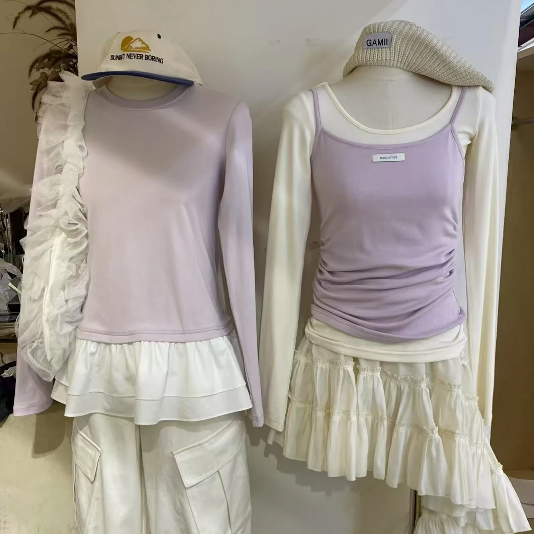 602春野玫瑰 复古少女褶皱吊带上衣两件套