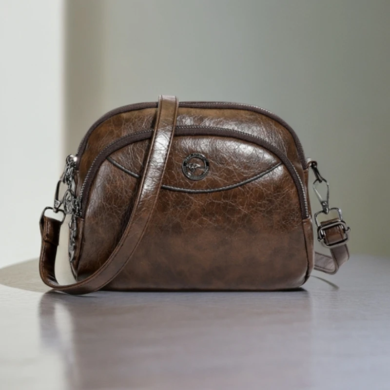 2025年流行女包新款女士斜挎背包软皮爆款休闲三层妈妈时尚棕色