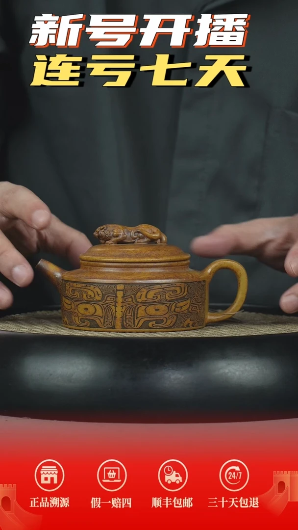 茶壶紫砂龙骨金砂柴烧卧虎藏龙刻绘周盘