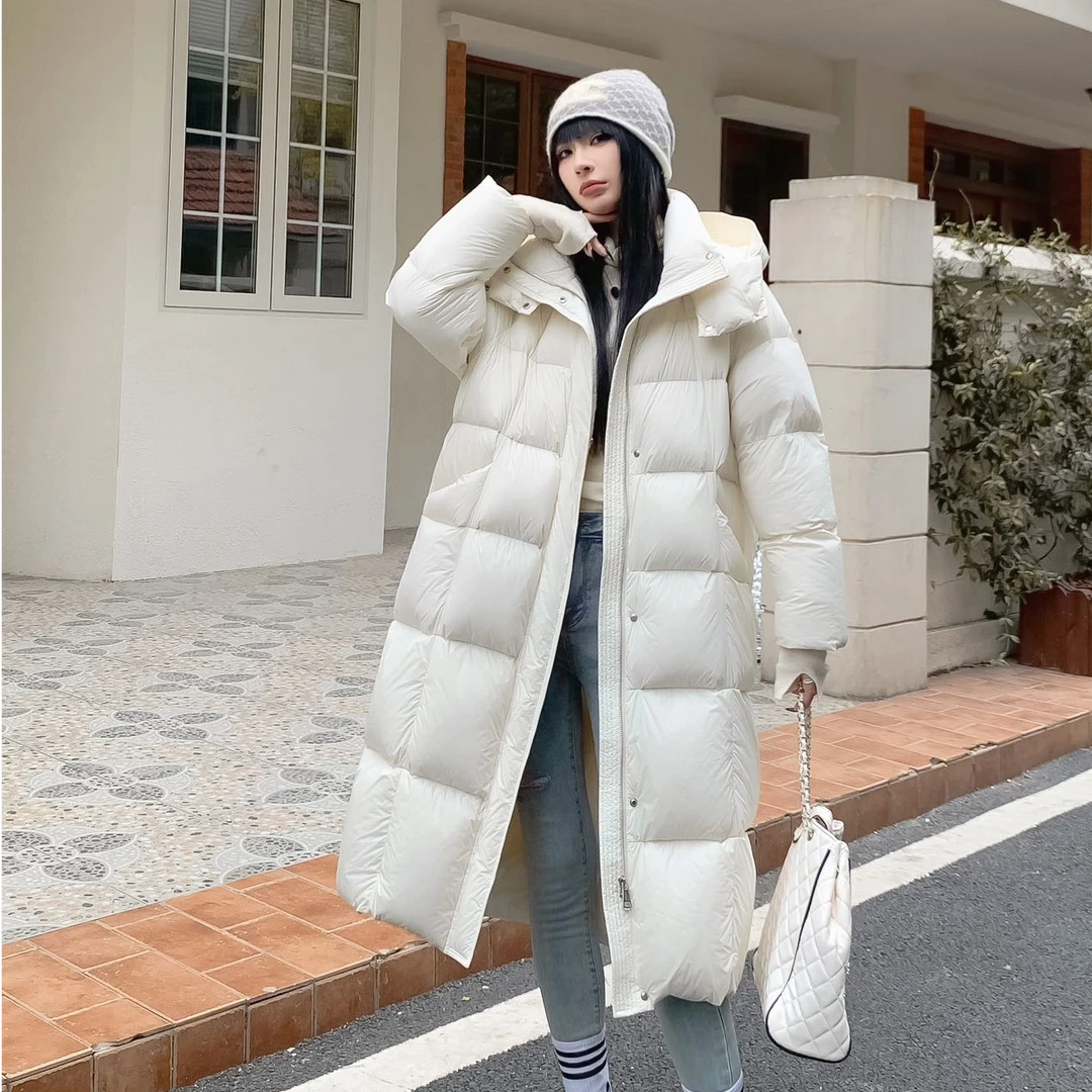 云朵泡芙长款加厚保暖连帽鹅绒服女款时尚潮流休闲6636