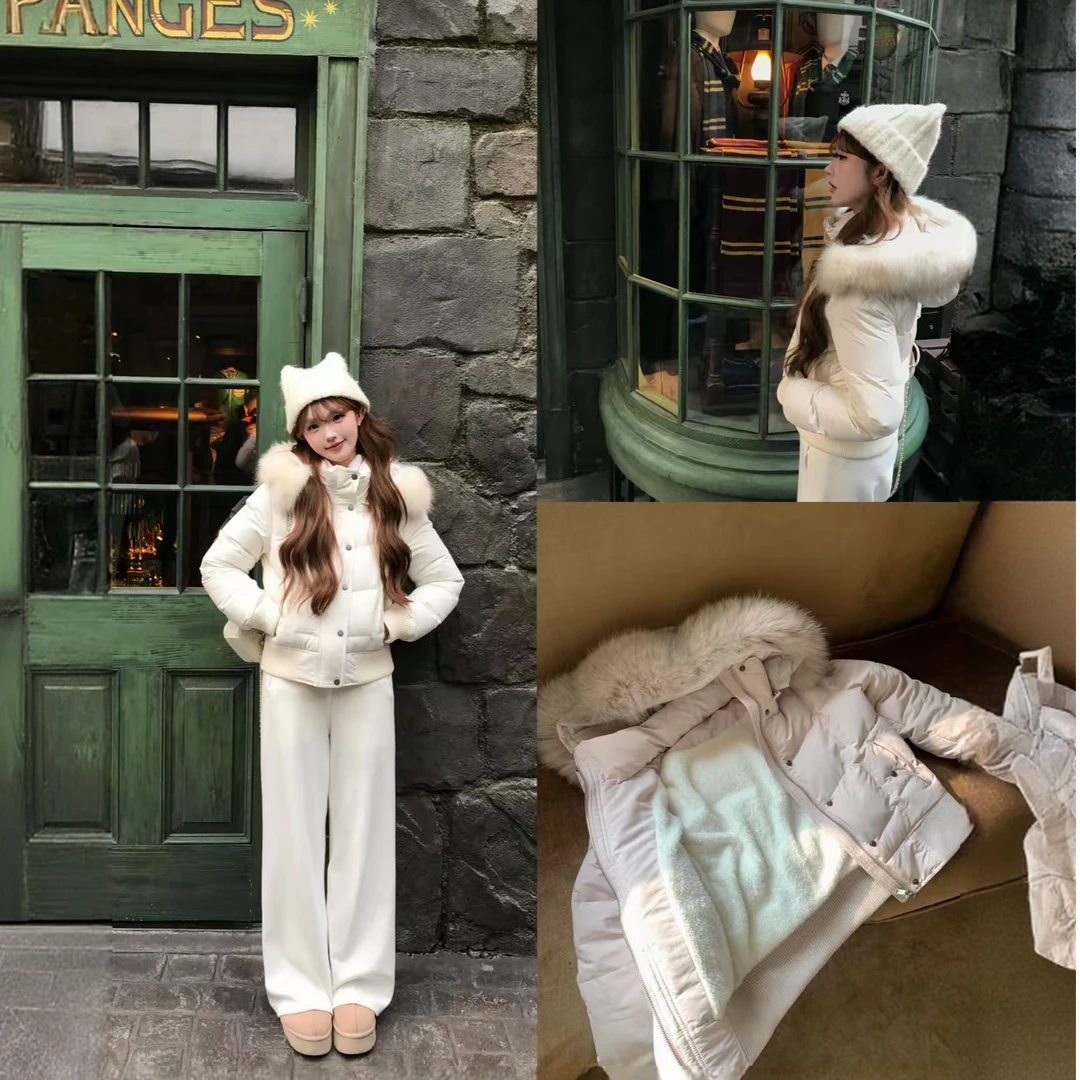 2025年新款爱神贝拉韩系秋冬大毛领连帽显瘦内里加绒加厚保暖棉服