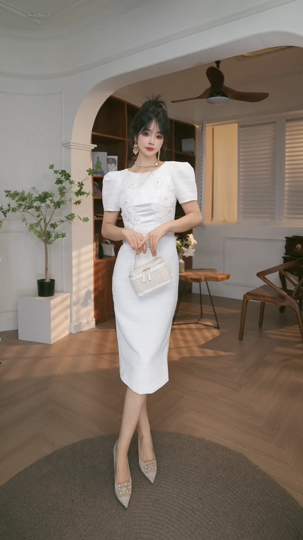 【JANE·简】法式圆领修身小香风裙显瘦赫本风连衣裙夏季新款51018