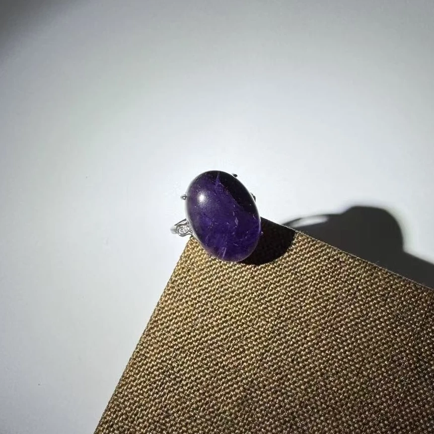 李书锦保真紫水晶蛋面戒指 BY A0723 单个 多样性发货