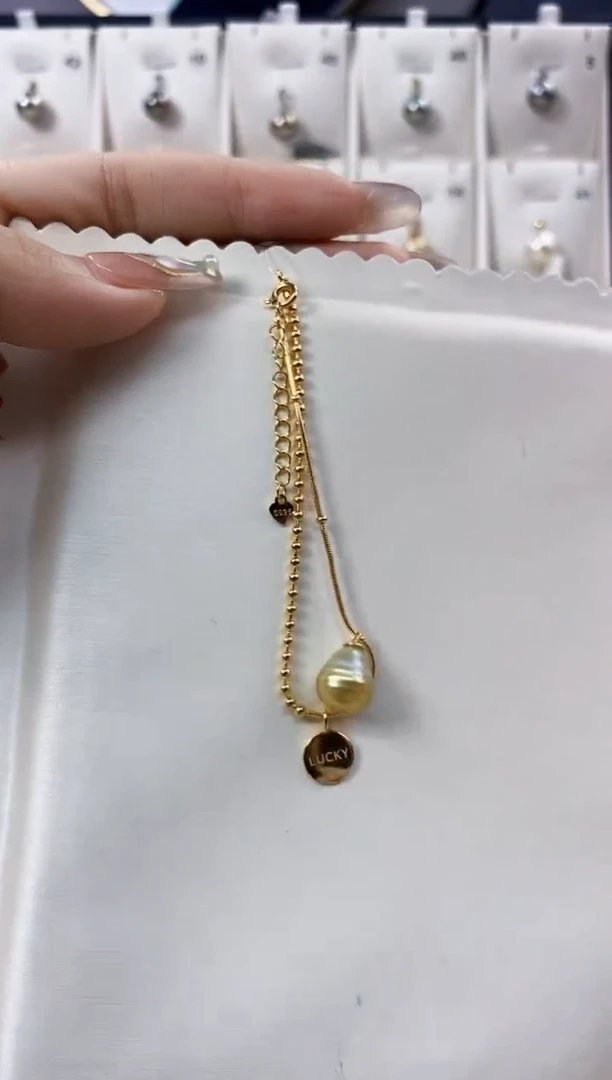 银S925镶嵌手链海水珍珠9-10金珠手链