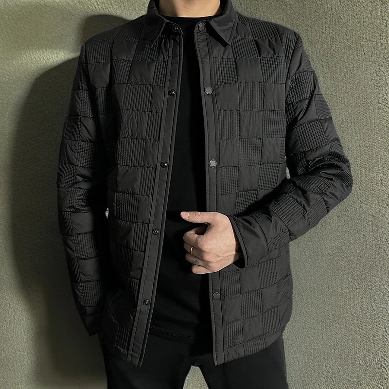 XS23147冬季新款商务休闲方块格绗缝工艺薄棉百搭修身男士棉外套